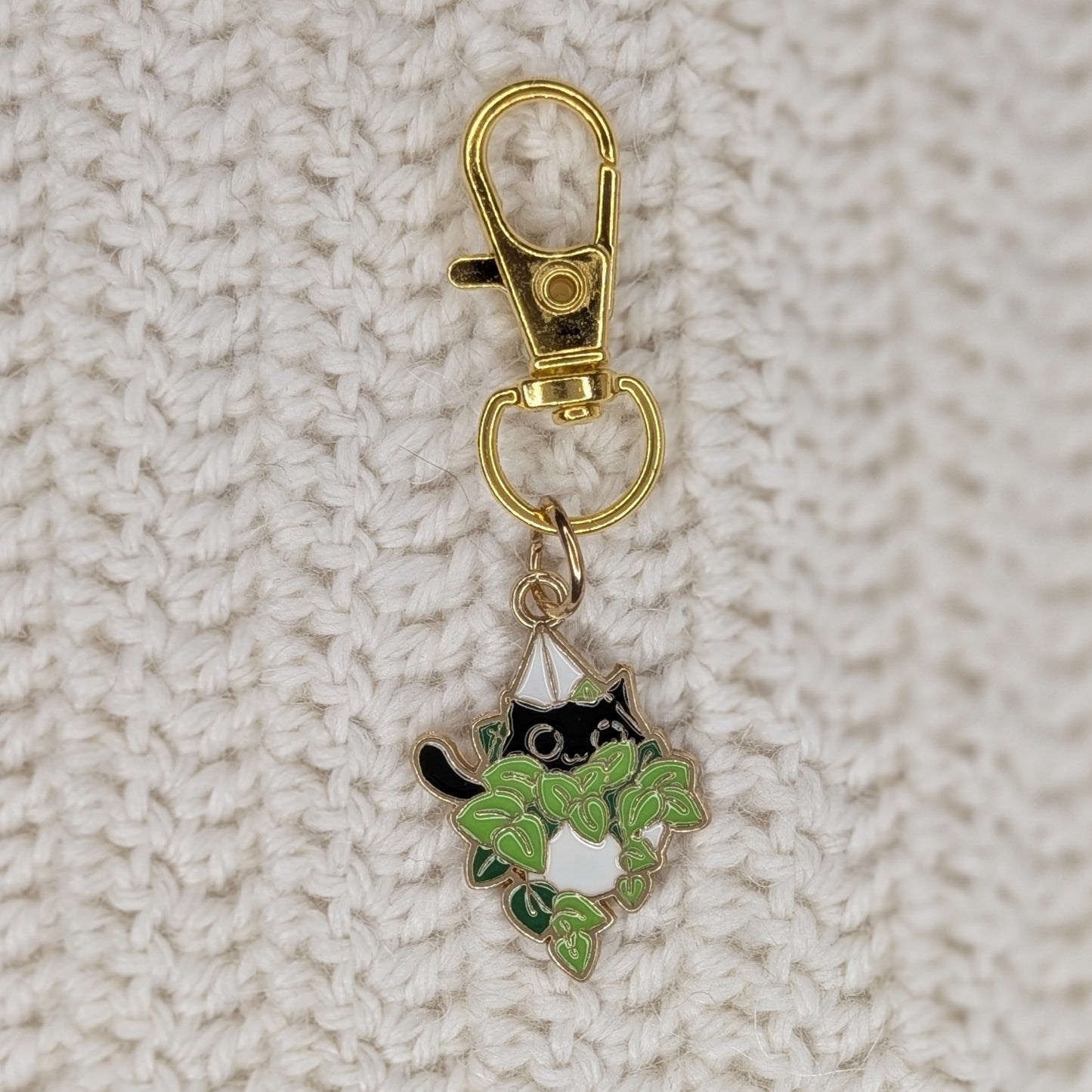 Marqueur de maille Chat & Plante suspendue – Crochet, Tricot & Porte-clés