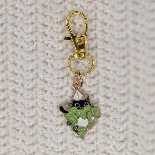 Marqueur de maille Chat & Plante suspendue – Crochet, Tricot & Porte-clés